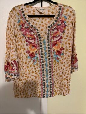 Savanna Jane Cream Tunic with Pink Orange and Blue Floral Embroidery